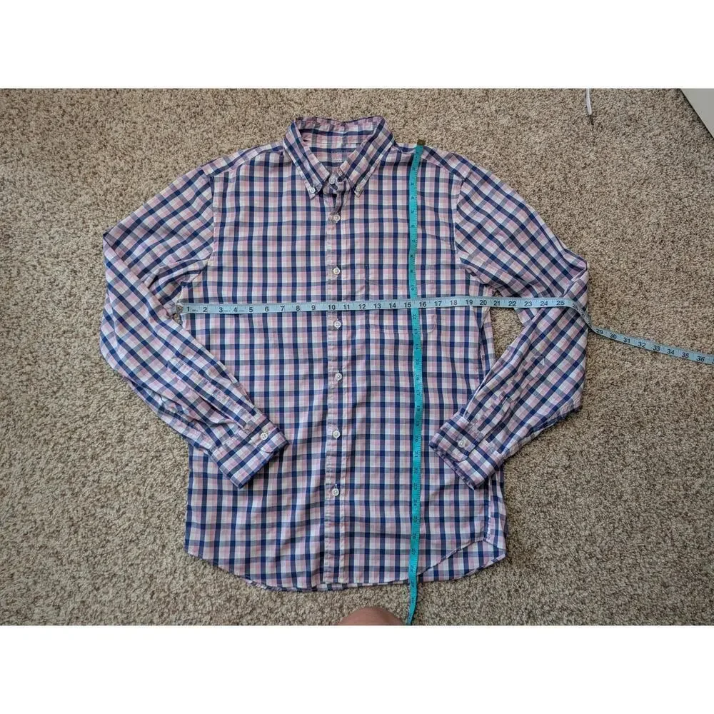 J. CREW Men's Performance, long sleeve; Size medium; Lightweight, Blue Plaid